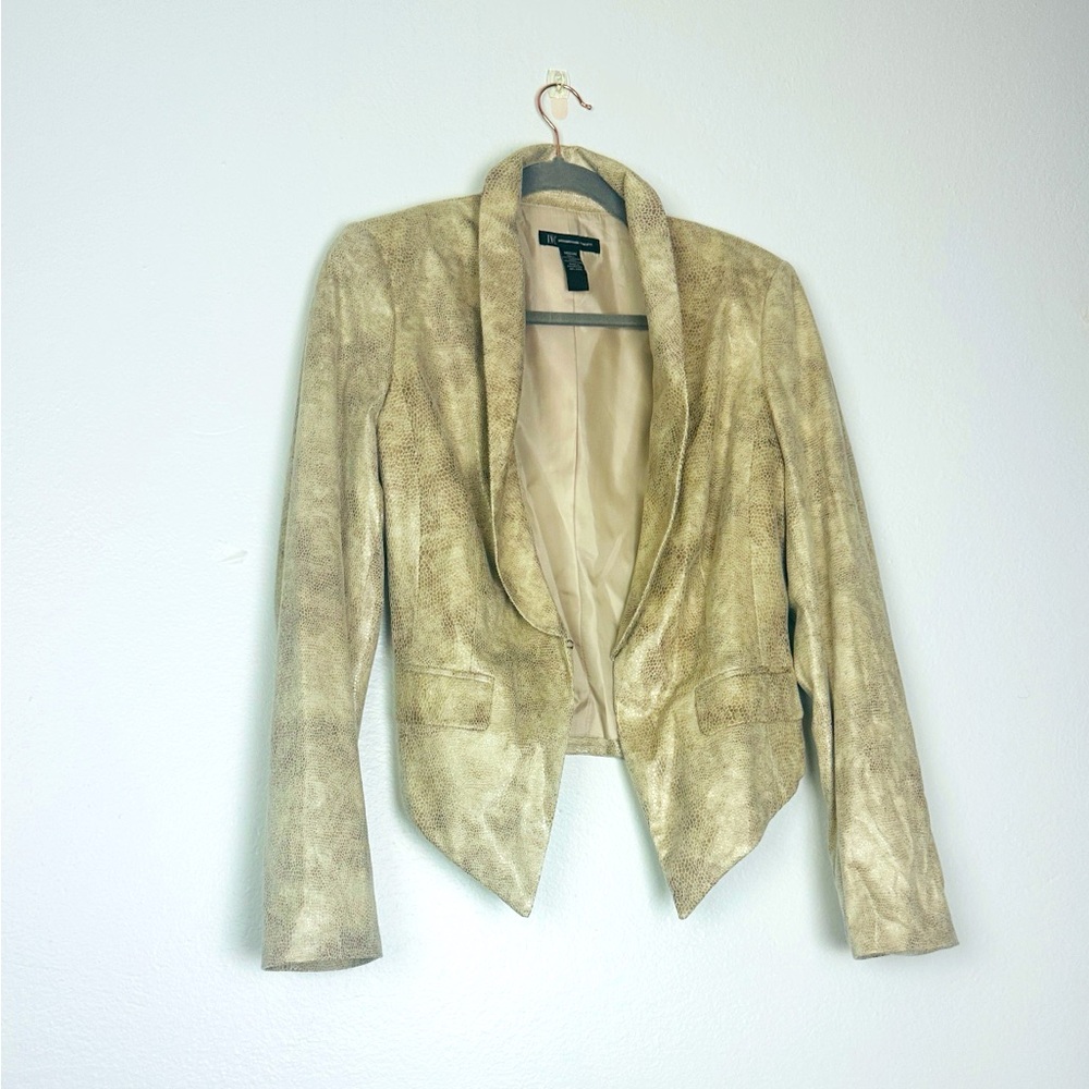 INC International Concepts Metallic Beige Stylish Blazer with a leather look